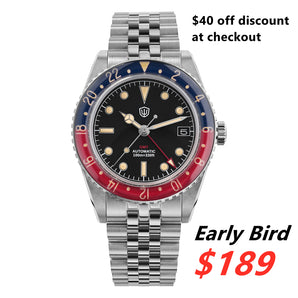 ★Early Bird★Watchdives WD6542 38mm GMT Men Watch