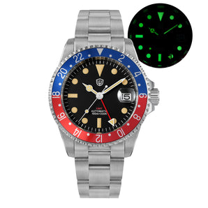 ★EarlyBird★Watchdives WD0014 Aluminum Pepsi Bezel Vintage NH34 GMT Watch